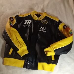 Nascar RARE KYLE BUSCH Mens XXL Racing Leather Bomber Jacket. LIKE NEW!